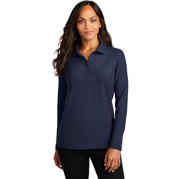 Port Authority Ladies Silk Touch Long Sleeve Polo. L500LS, Black